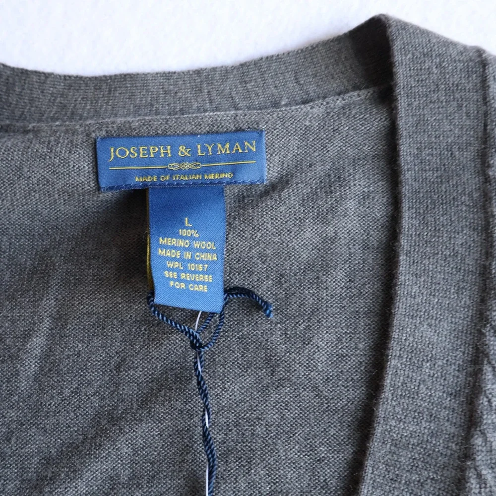 NWT Joseph & Lyman Merino Wool Cardigan Sweater Mens Large Gray Preppy
